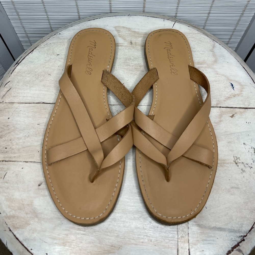 Madewell Sandals Boardwalk Strappy Thong Tan Leather Crisscross Summer Size 6